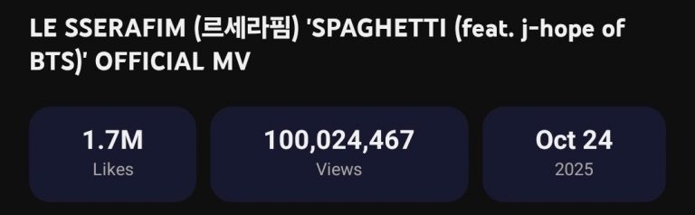 LE SSERAFIM’s “SPAGHETTI” Ft. BTS’s j-hope Becomes Their 9th MV To Hit 100 Million Views